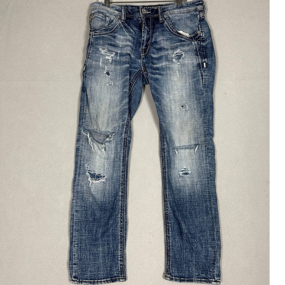 Salvage Supply Co Jeans Mens 32S Blue Havoc Straight Slim Fit Distressed Denim